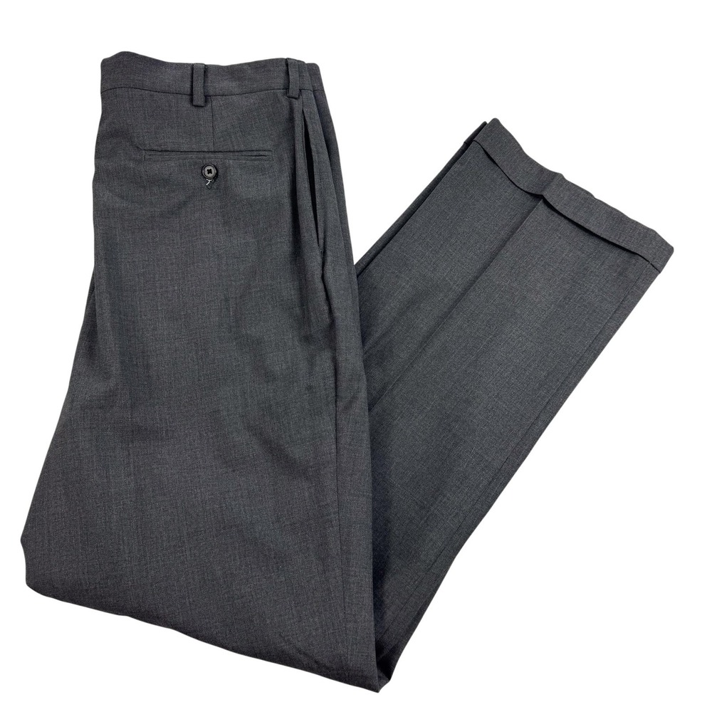 AKA Eddie Bauer Dress Pants Mens 38 Gray Wool Pleated Classic Fit 37x34 USA Made